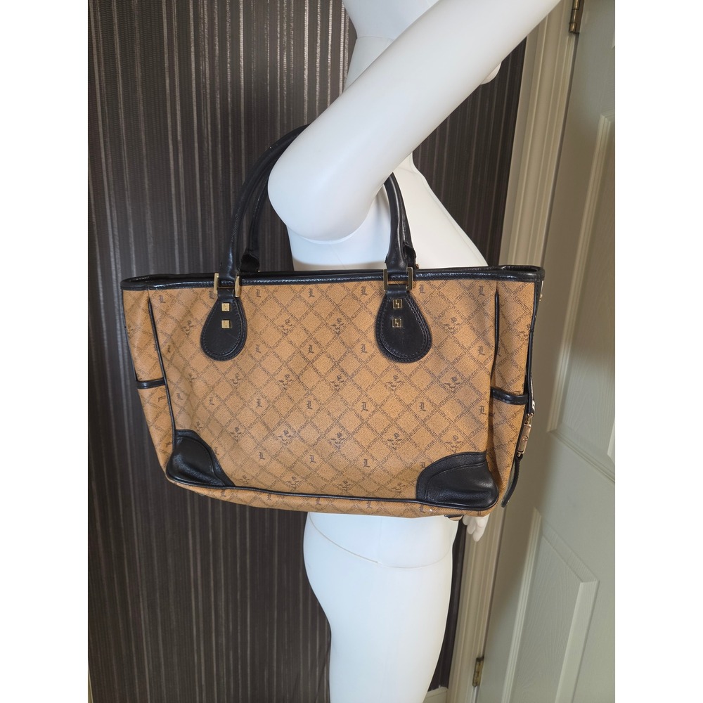 Y2K L.A.M.B. Gwen Stefani Monogram Tote Bag Tan Black Leather Studded Handbag